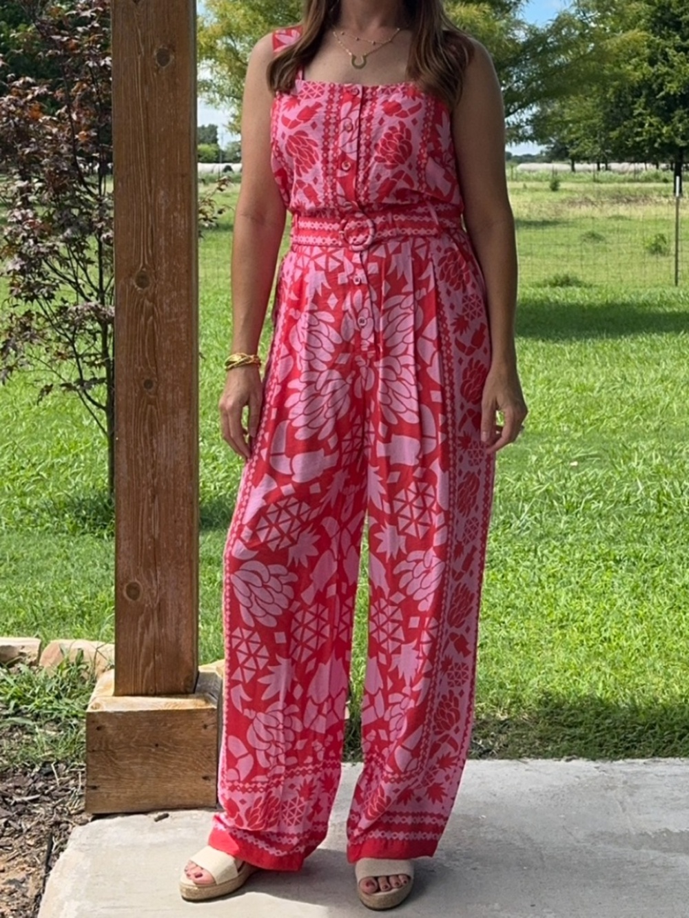 Red Dress/Take The Leap-Pink Coral Floral Jumpsuit S